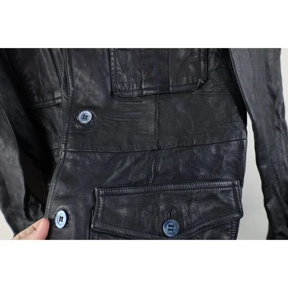 Vtg 70s Streetwear Mens 40 Distressed Safari Bush Leather Shirt Jacket Shacket